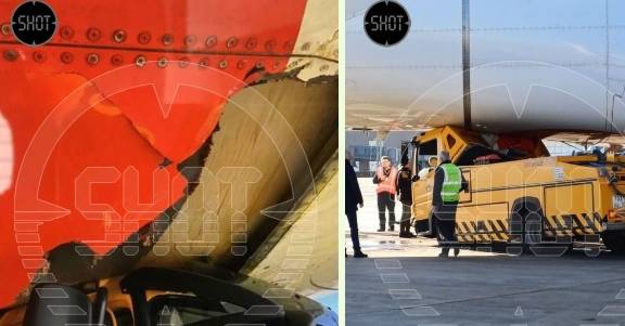 Самолет Airbus в Домодедово повредил влетевший в него водовоз