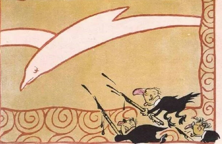 «Космополиты-пигмеи пытались подстрелить мхатовскую чайку». Одна из карикатур в центральной печати против группы театральных критиков